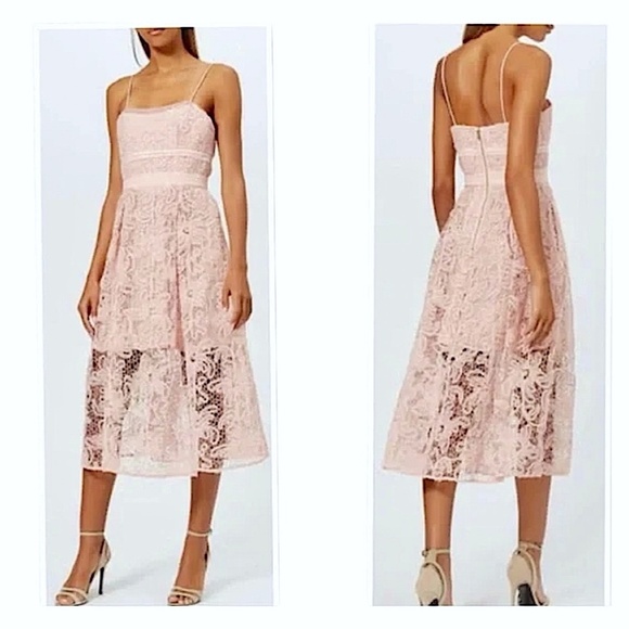 SELF-PORTRAIT Mesh Floral Lace Midi Dress Pastel Pink - Picture 1 of 16
